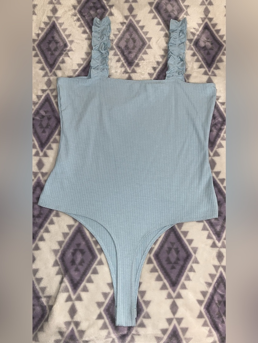 Double Zero Ribbed Ruffle-Strap Bodysuit - Picture 2 of 2